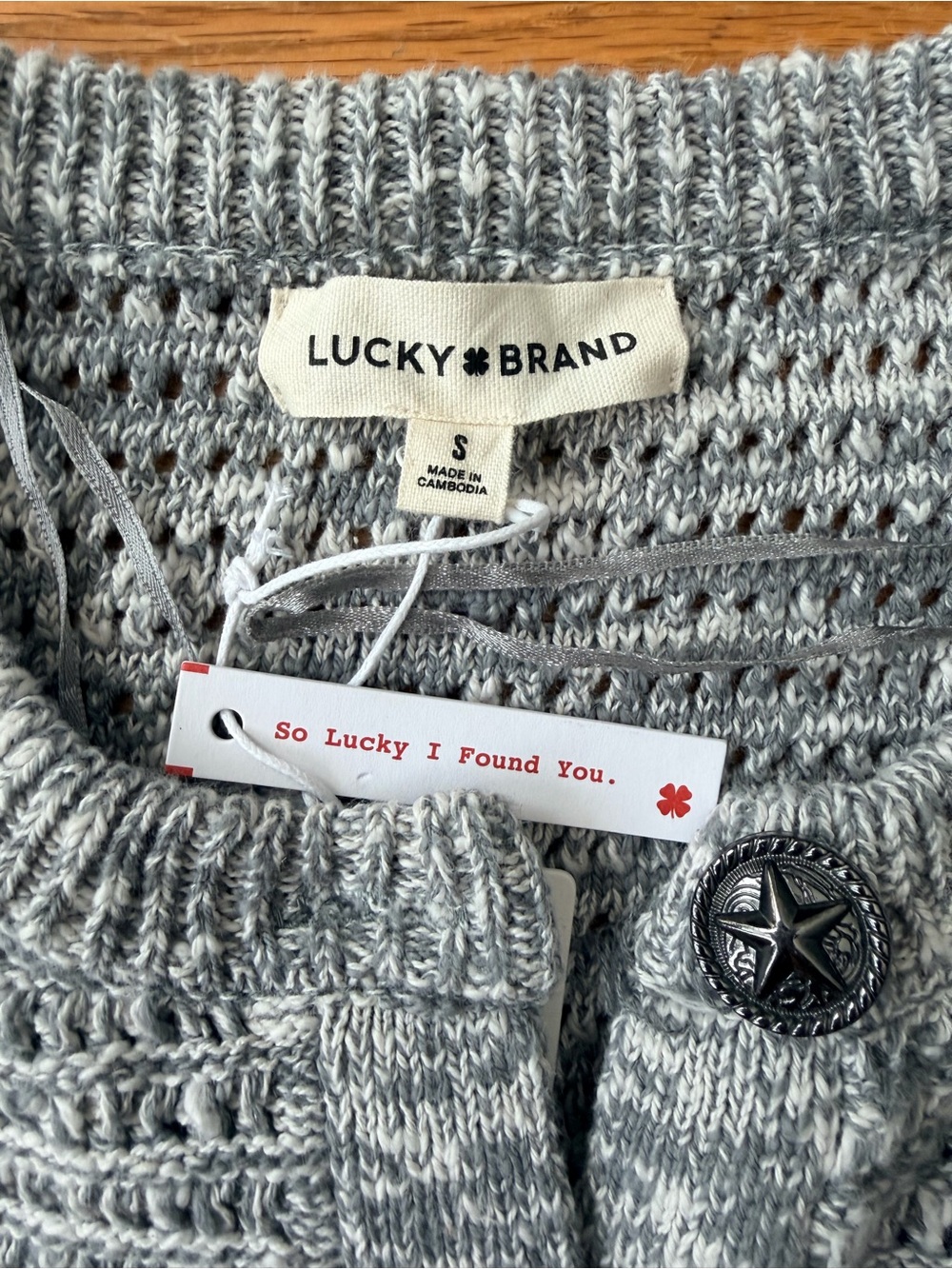 Lucky Brand Heather Gray Knit Short Sleeve Button Cardigan - Picture 2 of 5